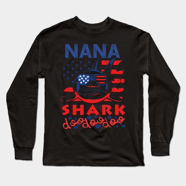 Nana Shark American Flag July Of 4th Long Sleeve T-Shirt by gotravele store